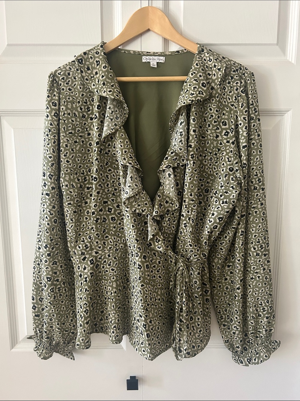 Ophelia Roe Ruffle Neck Wrap Blouse Sz XL